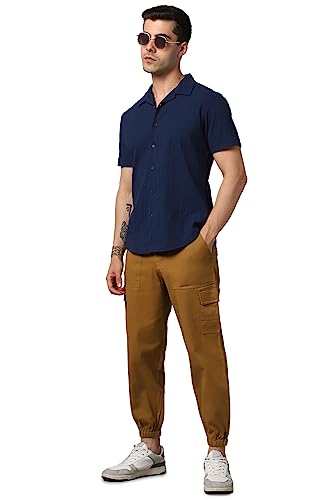 Image of Hubberholme Men's Regular Fit Cotton Trousers, Ankle Length Button Closure Elasticated Waist Cargo Joggers
