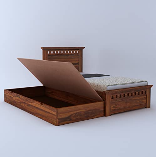 Image of Ganpati Arts Sheesham Wood Armania Single Size Trundle Bed with 1 Extra Pullout Bed for Bedroom Living Room Hostel Home (Natural Finish)