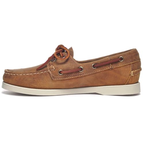 Sebago Portland Crazy H Boat Shoes for Women - Patterned & Distressed Waxed Leather Mocassins with Leather Sock Lining and Non-Marking, Non-Slip Rubber Outsoles