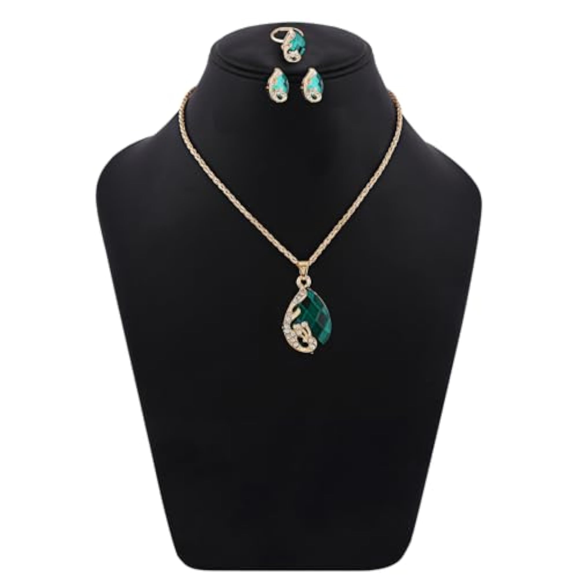 Elegant Crystal Ring Earrings Necklace Set