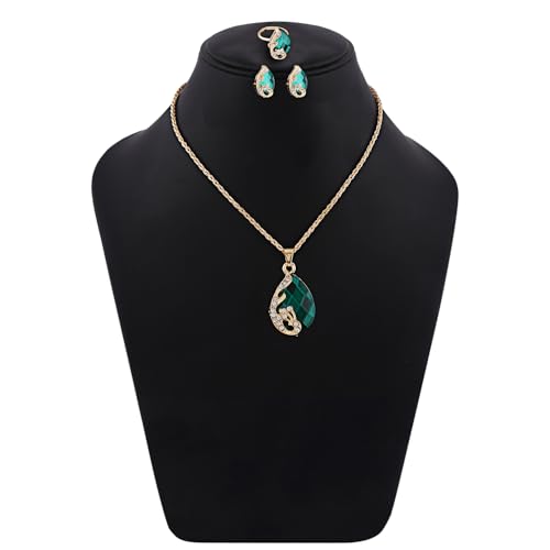 Elegant Crystal Ring Earrings Necklace Set