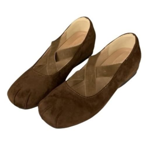 Square Toe Ballet Flats for Women with Hidden Wedge Suede Cross Strap Flats Comfortable Walking Shoes for Daily Office Wear