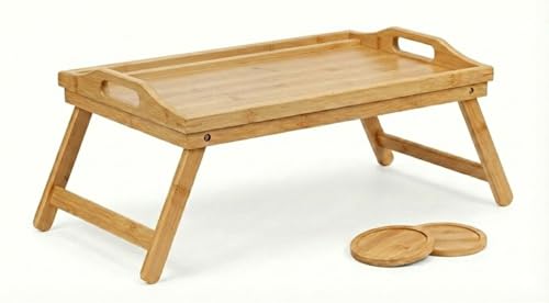Large Bamboo Bed Tray with Coasters for Food and Drinks