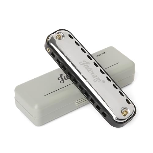 Image of JUAREZ JRZ11HM Slim Harmonica | 10 Hole C Key Blues Mouth Organ for Kids & Beginners | Brass Reeds, ABS Comb with Case