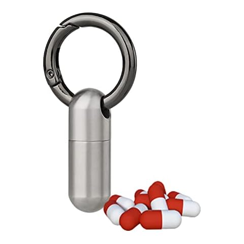 Micro Pill Fob Keychain, Titanium Pill Holder Necklace, Waterproof Outdoor Pill Capsule Container, Lightweight Daily Travel Pill Case Carrier for Camping Emergency First Aids Cover