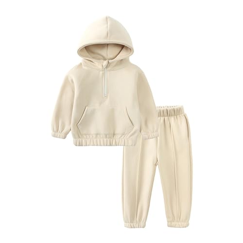 EnJoCho Soft Snowsuit Winter Kids Outfit Soft Cotton Warm Crewneck Long Sleeve Hooded With Pockets Solid Color Sports