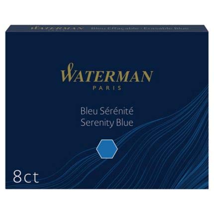 Waterman - 2 Etuis de 8 Cartouches UGC Longues Encre Bleu Serenité, Effaçable.