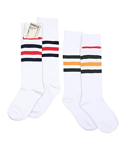 Unisex with Zip Security Pocket for ID, Key or Cash, One Size Fits Most - 2 Pack Bundle White Sports Stripes2