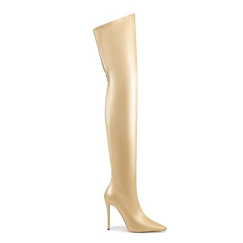 Image of Thigh high boots for women striped Back zipper Burgundy Zebra Print Over the knee Sexy gold white pointed toe Cow Print leopard Magenta stiletto heel