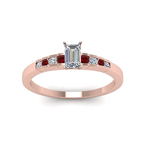 Image of 55Carat Choose Your Gemstone Diamond CZ Graduated Accent Ring Rose Gold Plated Emerald Shape Petite Engagement Rings Everyday Jewelry Wedding Jewelry Handmade Gifts for Wife US Size 4 to 12