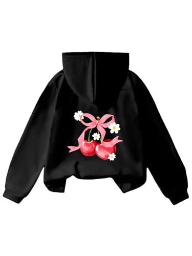 Floerns Girl's fashion Cute Y2k Cherry Print Hoodies Sweatshirts Long Sleeve Hooded Pullover Tops