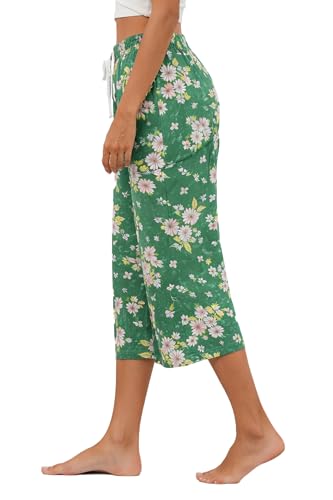 Image of Kabento 2 Pack Womens Pajama Pants Capri Sleep Lounge Pants Drawstring Pj Bottoms with Pockets