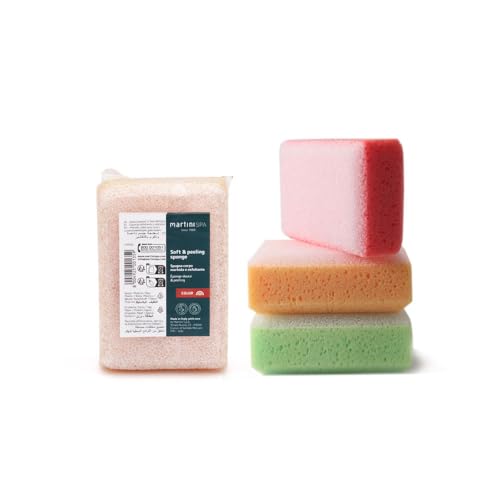 martini SPA - Massage Color - Esponja new skin doble acción, poliuretano, color aleatorio, 14,3 x 9,5 x 5,5 cm, 17 g, 1 unidad -Made in Italy -