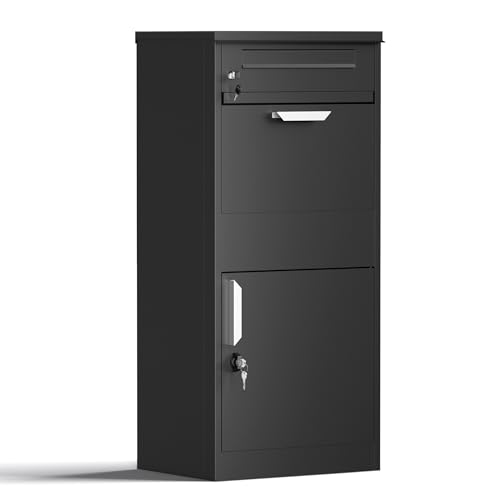 XPOtool Paketkasten Schwarz 500 x 370 x 1120 mm, Paketbox Zuhause, Private Paketannahme passend für Pakete und Päckchen, Standbriefkasten Stahl