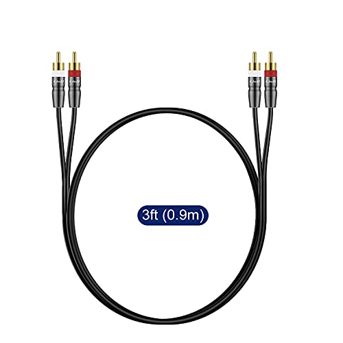 J&D 2 RCA to 2 RCA Cable, Copper Shell Gold-Plated 2RCA Male to 2RCA Male Cable Stereo Audio RCA Cable, 3 Feet