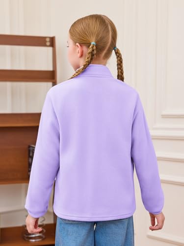 Haloumoning Girls Fleece Jacket Kids Zip Up Stand Collar Coat Fall Winter Outerwear with Pockets 5-14 Years4