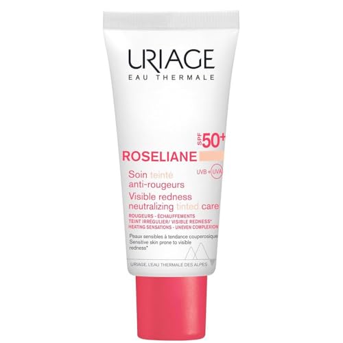 Uriage Roseliane CC Creme gegen Rötungen LSF50+ mit Ginseng und Braunalgenextrakt - kaschiert Rötungen und gleicht den Hautton aus - heller Farbton - nicht Komedogen - 40ml