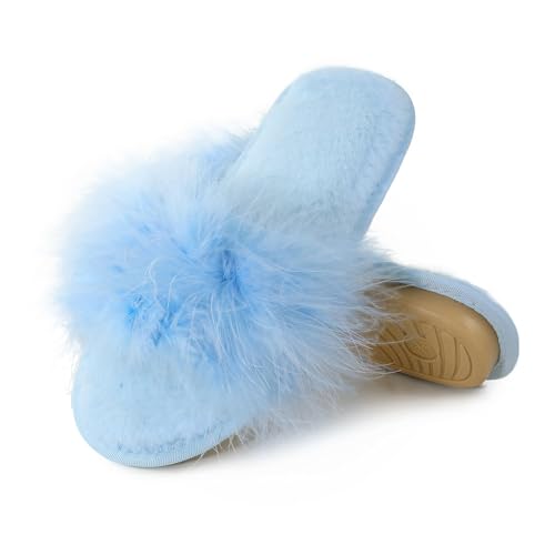 Image of Fur Story Women's Furry Slippers Open Toe Fuzzy Slippers Memory Foam Fluffy House Sandal