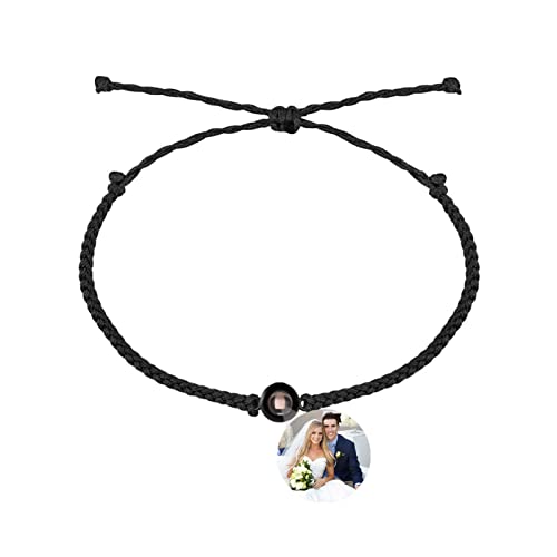 ZWINNER Personalisierte Projektion Armband benutzerdefinierte Foto-Armband 100 Sprachen LIEBE Armband Jahrestag für Männer Geschenke(Schwarz + Schwarzes Seil) Cover