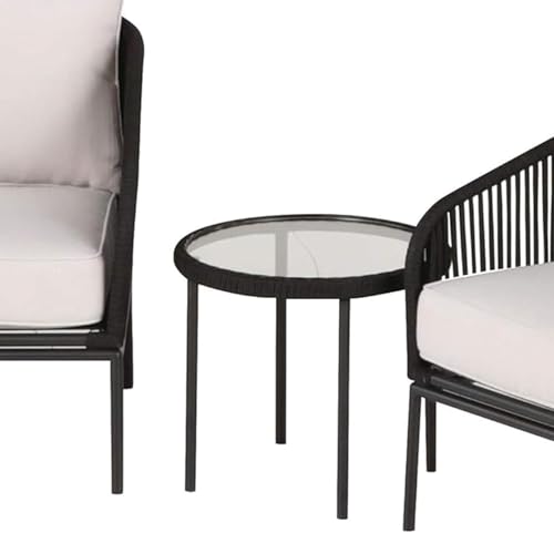 Image of PRATHAM India Outdoor Indoor Patio Set Bistro Set Rattan Chair for Living Room Dining Room Lawn Balcony Outdoor Garden Chair Set with Glass Table (Black with Cream Cushion & Pillow 2+1)