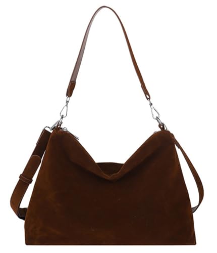 Retro Suede Bag Women Slouchy Shoulder Bag Satchel Crossbody Hobo Handbag Removable Strap Purse Casual Travel Work