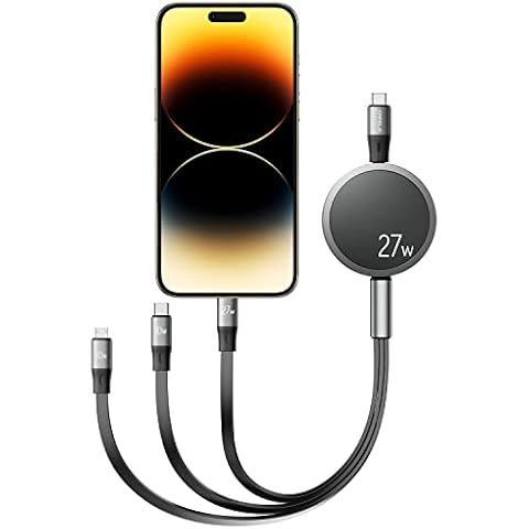 CAFELE [Design for Phone 14] Retractable Charging Cable, [27W Super Fast Charging Cable] 3 in 1 USB C Multi Charging Cable for Phone 14 Pro Max/14 Pro/14/13 Pro Max/13 Pro/13/12 Pro/12/11(4ft) Cover