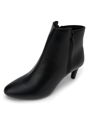 Image of ELLE Women Pointed Toe Kitten Heel Ankle Boots With Side Zipper