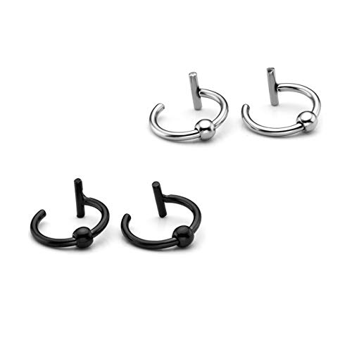 JOVIVI 2 pairs 16g Stainless Steel Fake Lip Ear Nose Stud Ring Clip On Cartilage Non Piercing Rings Hoop Gothic