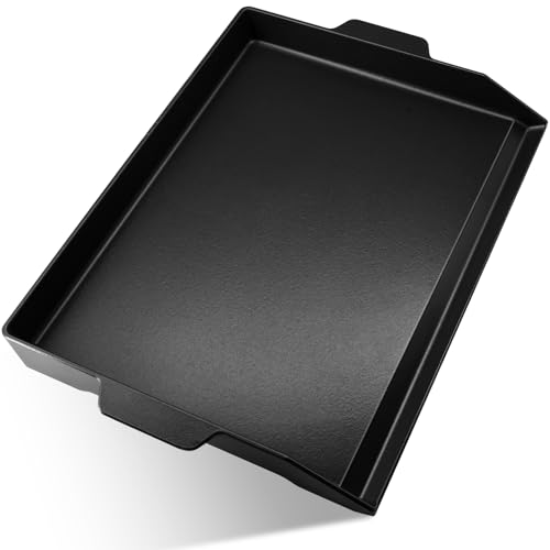 Hiorucet 23'' x 16'' Cast Iron Griddle for Gas Grills and Range Oven, Large Flat Top Universal BBQ Cooking Grill Griddle Pan Insert with Handles for Indoor/Outdoor, Camping, Tailgating, Parties.