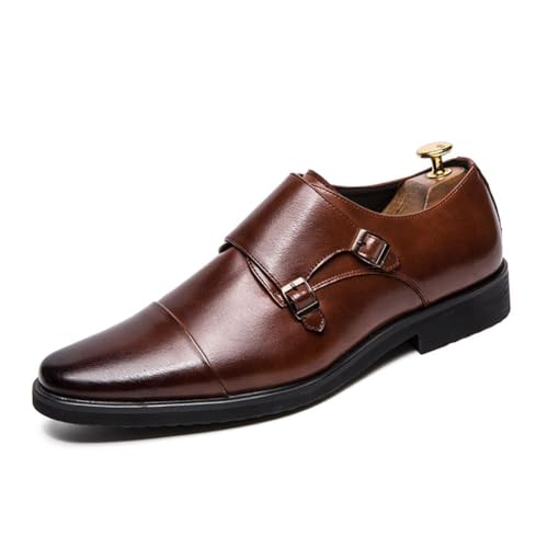 JHYUUKAU Homme Monk Chaussures À Boucle De Ville Habillées Oxford Business Casual Loafer,Marron,43 EU