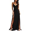 TOB Women's Sexy Sleeveless Spaghetti Strap Backless Split Cocktail Long Dress Black