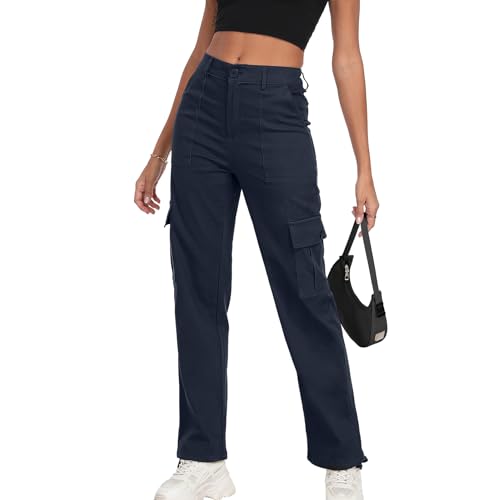 FREEOAK Women's High Waisted Cargo Pants Baggy Y2K Streetwear Stretchy Pants with 6 Pockets Ankle Drawstring - image 1