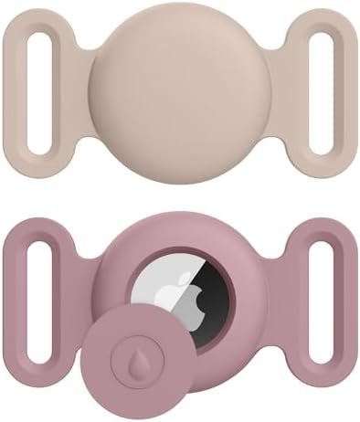 2-Pack Air Tag Holder Compatible with Apple Air Tag, Pet Silicone Protective Cat Dog Collar Air Tags Holder, GPS Tracker Collar (Milk Tea/Smoke Violet, Small)