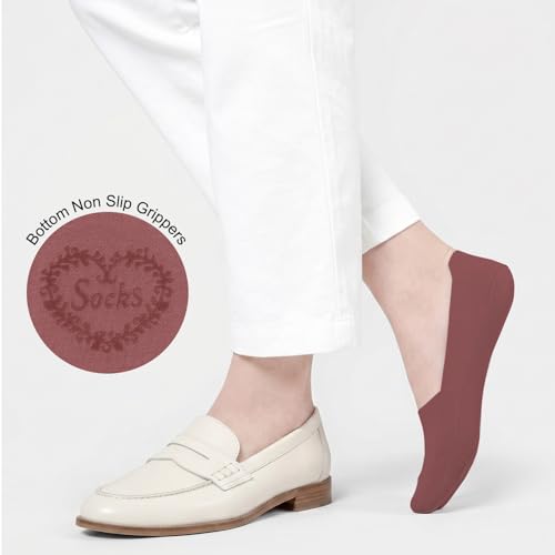 Image of floconssy No Show Socks Womens Nylon Non Slip Low Cut Invisible Liner Footies Thin Silk Socks for Flats Loafers 6 Pairs