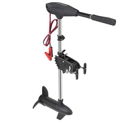 55lb Thrust Trolling Motor 8 Speed Electric Outboard Motor Kayak Motor with Adjustment 6-inch Extendable Handle, 30'' Shaft Length, LED Indicator, Transom Mounted for Kayak, Fishing Boat(Black)