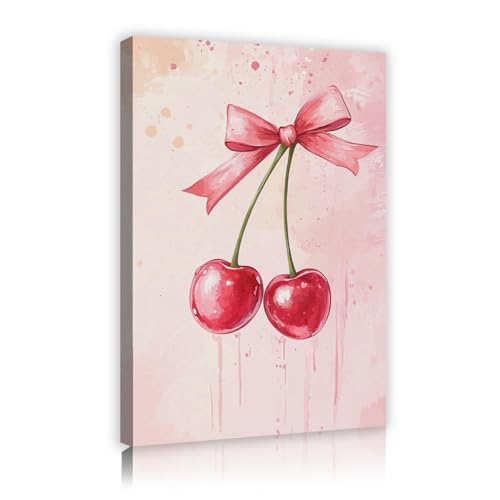 Affiche en noeud rose et cerises décoration murale chambre fille 30x45cm