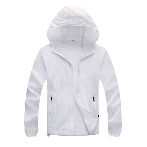 Unisex Herren Damen Sommer Ultra Dünne Leicht Sonnenschutz Anti-UV Hoodie Regenjacke Weiß L