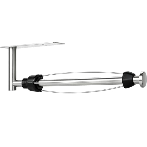 Image of Paper Towel Holder Under Cabinet, Single Hand Operable Paper Towel Roll Holder with Damping Effect, Self-Adhesive or Drilled Stainless Steel Paper Towel Holder for Kitchen Bathroom RV