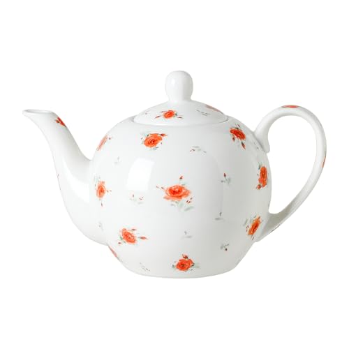 Pot (4 Cups) - Elegant Ceramic Tea Pot With Vibrant Roses, Ideal For Loose Leaf & Bagged Tea, Dishwasher Safe
