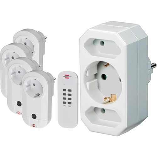 Brennenstuhl Funkschalt-Set RC CE1 4001, 4er Funksteckdosen Set & Mehrfachsteckdose, Steckdosenadapter 3-fach mit erhöhtem Berührungsschutz (2 x Eurosteckdose und 1 x Schutzkontakt) weiß