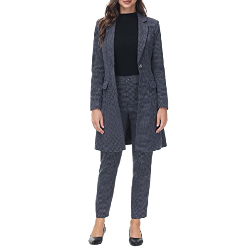 MODFUL Women's 2 Piece Long Blazer with Pants Set Small Plaid Elegant Suit Set for Casual Business Office