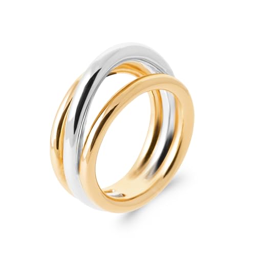 Bague 3 anneaux plaqué or et rhodium avec son emballage cadeau chic pour femme