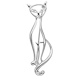 Alexander Castle 925 Sterling Silver Cat Brooch for Women - 60mm x 25mm Silver Brooch Pin with Jewellery Gift Box