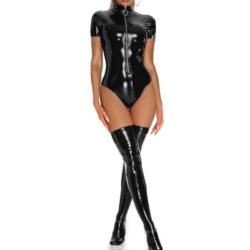 Lencería sexy tipo body de piel sintética para uniforme de actuación y discoteca