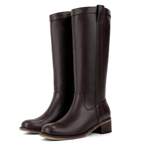 Image of QIY Knee High Boots for Women Low Heel Flat Tall Boots