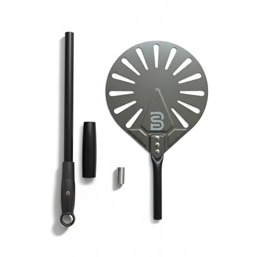 Image of HS 9-inch Perforated Aluminium Pizza Turning Peel - Pizza Turner with 31-inch Adjustable Medium Handle, Lightweight Oven Accessory for Outdoor Pizza Ovens