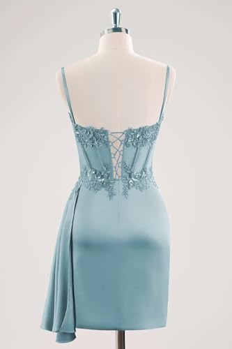 V Neck Satin Homecoming Dresses for Teens Lace Short Porm Dress Mermaid Pleated Bodycon Cocktail Dress2