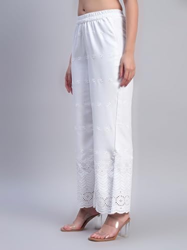 Image of SHOPPING QUEEN Women's Cotton Embroidered Chikankari Palazzo
