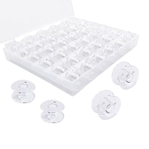 Image of 36 Pack Clear Plastic Sewing Machine Bobbins with Case, Universal Standard Size Transparent Spools for Quilting Embroidery, Empty Bobbin Set Fits Most Home Machines