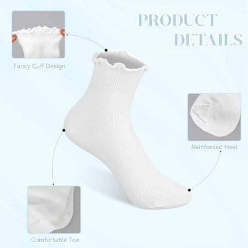 Ruffle Crew Socks, Cute Ruffled Ankle Socks for Women Girls, Cotton Knit Lettuce Frilly Socks Athletic Socks3
